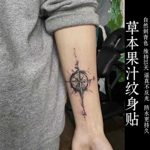 Tattoo Transfer Herbal Temporary Tattoos for Women Man Arm Compass Fake Tattoo Waterproof Goth Letter Art Tattoo Festival Lasting Stickers 240427