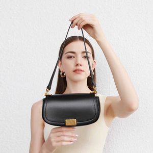 Leather Genuine Niche Design Texture Single Shoulder Underarm Bag for Women 2024 Versatile Crossbody Small Fashionable Saddle