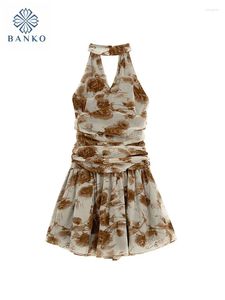 Casual Dresses Classical Retro Sundress Sexig mode Floral Print Backless Tide Hip High Midje Khaki Prom Gown Banket Chic Design