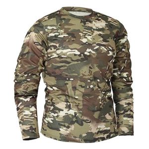 Tactical T-shirts Mens tactical military T-shirt breathable and quick drying long sleeved mens outdoor sports military battle camouflage T-shirt 240426