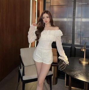 Women's Blouses White Chiffon Shirt Women 2024 Spring Blouse Slash Neck Ruffle Summer Short Tops Casual Black Female