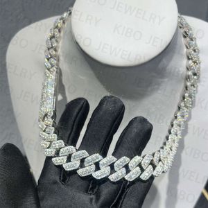 Iced Out Hiphop 18mm 925 Silver Cuban Link Chain Vvs Moissanite Cuban Link Chain Necklace