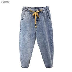 Men's Jeans Fashion brand lightweight elastic waist 9 point jeans mens loose and versatile tapered summer small foot Harlan pants trendL2404