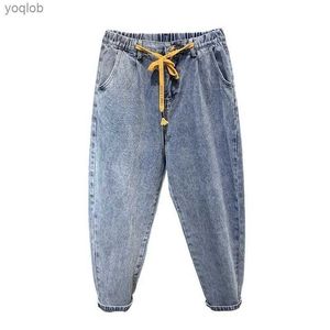 Marca de jeans masculina marca de moda leve cintura elástica 9 pontos de jeans homens soltos e versáteis de verão cônico de verão harlan calças tendl2404