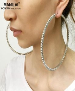 whole MANILAI 100mm Diameter Big Crystal Hoop Earrings Statement Jewelry Rhinestones Earrings For Women Wedding Brincos 20175195247