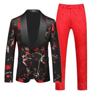 Anzüge (Blazer + Hosen) Modemänner Hochzeit Anzüge 2 Piece Set Black Red Blue Herren Business Social Party Tuxedo Kleid Slim Fit Clothes