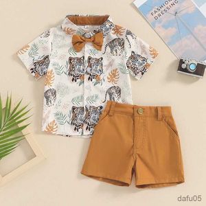 Kleidung Sets Kinderkleidung Outfit Summer Boy Kurzärmel Blätter Hirsch Tigerdruck Hemd Shorts Sets Kinder Kleidung 6m-4y