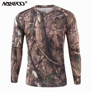 Tactical T-shirts Mens Spring and Autumn Long sleeved Biomimetic Camo Hunting Coat Breathable Polyester Tactical Military Shirt Quick drying 240426