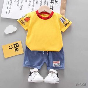 衣料品セット2022新しい夏の子供ファッション衣類キッズボーイズガールズ漫画OネックTシャツデニムショーツ2PC/セットキッズ幼児布幼児