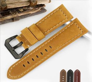 22 24 26mm WatchBand Men Black Brown Smooth Guid Leather Watch Band Rem rostfritt stål Silver Pin Buckle Tools232F3798021