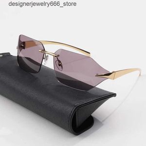 Solglasögon 2024 Ny kvinnlig designer Personlig oregelbunden solglasögon Brand Frameless Sports Outdoor UV400 MENS SUNGLASSES Q240426 Q240425