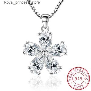 Pendant Necklaces 925 Sterling Silver Jewelry AAA CZ Zirconia Plum Blossom Pendant Necklace Womens Gift 45cm Chain Necklace Kolye S-N148 Q240426