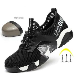 ブーツ2023New Men Steel Toe Work Safety Shoes軽量の快適な摩耗性と刺す抵抗力のあるワークシューズ