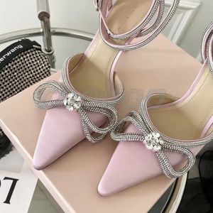 Fashion face bow Pump Crystal Embellished Mach Satin Rhinestone Evening Shoe Stiletto sandals for women with designer Classic style shoes 6cm
