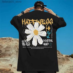 Herr t-shirts 3d daisy tryckt herr t-shirt ny trend kort ärm sommar avslappnad stor gata hiphop topp q240425