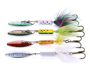 HENGJIA 100pcslot Metal Spinner Spoon Fishing lure 65cm 35g Hard bait with Feather Treble hook 8hooks9466177