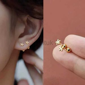Stud 2023 Nytt enkelt rostfritt stål Gyllene Flower Small Stud Earring för Women Girl Teen Tiny Screw Back Piercing Accessories D240426