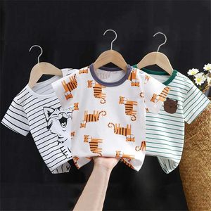 T-shirts sommar baby t-shirt mode tecknad flicka t-shirt kort ärm av bomull pojkar topp koreanska avslappnade barnkläder 0-7y billig artikell2404