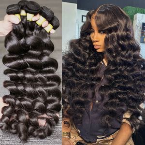 Addictive 30 34 Inch Loose Wave Human Hair Bundles Brazilian Curly 3 4 Raw Double Weft Wholesale 240419