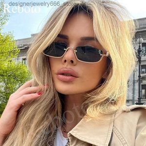 Sunglasses Fashion Small Square Womens Luxury Brand Metal Half Frame Trend 2024 Retro Black Pink Shadow Q240425