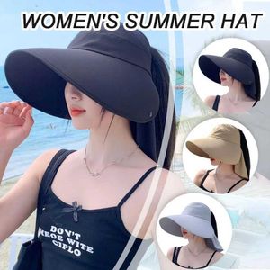 Wide Brim Hats Bucket Hats Great Brim Womens Summer Beach Hat Sunshade Wide Brim UV Neck Protection Solar Beach Bucket Hat Folding Horse Tail Nama Hat 240424