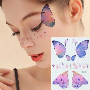 Tattoo Transfer Butterfly Temporary Tattoo Glitter Wings Eyes Corner Waterproof Art Face Stickers Makeup Stage Music Festivals Party 240427