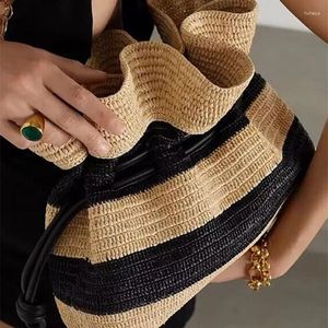 Totes Stripe Crochet Large Capacity Braided Bag Single Shoulder Tote Straw Drawstring Women's