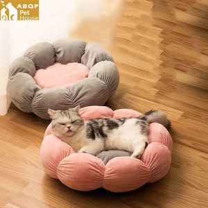 Mats New Luxury Pet Cat Bed Flower Round Nest Cat House Cat Mat Thickened Warm And Soft Four Seasons Universal