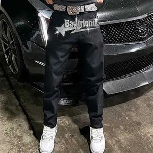 Men's Jeans New Luxury Mens Black Elastic Ultra Thin Fit Hole Jeans Hot Diamond Designer Punk Trousers Street Jeans Water Diamond Pencil Pants Y2kL2404