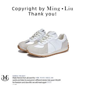 Äkta läder Forrest Gump Shoes Women's 2024 Spring New Flat Sports Moral Training Shoes Women's Casual White Shoes Women's mångsidiga WOM