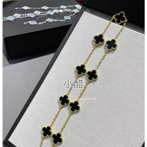 High grade Designer necklace vancleff for women thick gold 18K light luxury niche high-end four leaf grass ten flower necklace 18K gold lock bone chain gift