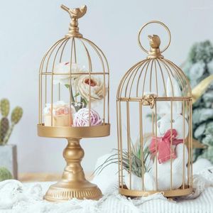 Candle Holders Birdcage Crown Wrought Iron Candlestick Pendant European Style Gold Creative Crafts Wedding Party Decoration Vase Ornaments