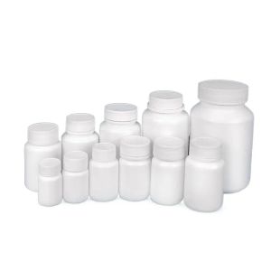 Flaskor 100 st 15 ml100 ml plast hdpe reagens förpackning påfyllningsbara flaskor Vit tomt tätning containrar Medicinsk piller med solid pulverflaskor