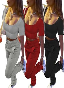 Women Tracksuits 2 Piece Set Summer Herbst Kleidung Pure Farbe Loose Scoop Neck T -Shirts Hosen Sweatsuit T -Shirt Top Leggings Outfits Pull8008500