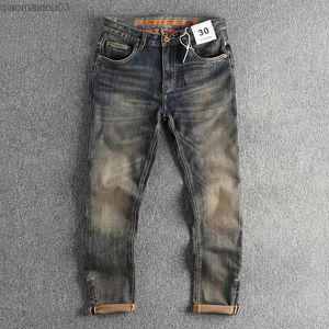 Jeans masculinos jeans vintage com lavanderia masculina de roupa de cista de roupas calças de jeans perturbadoras de mercadorias