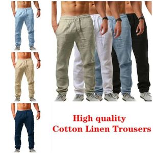 Mens Cotton Linen Pants Men Spring Autumn Fashion Loose Breathable Solid Color Casual Comfort Fitness Trousers Streetwear S-4XL 240420