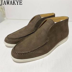 Casual Shoes Unisex Plus Size High Top Flat Loafers Quality Real Leather Women Round Toe Brand Walking Men