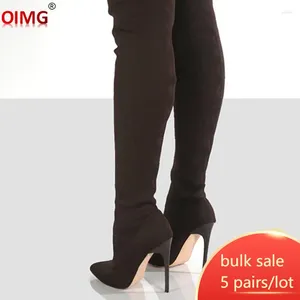 Boots 5 Wholesale Over The Knee Women Thin Heels Thigh High Luxury Female Elastic Cloth Knitted Pointed Toe DHL 8874