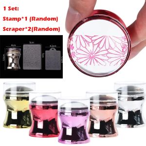 Art 1 PCS Nail Stamper +2 PCS Scraper Nail Art Stamp Clear Silicone French Stamper With Cap Mall Manicure Tool Kit (Random Color)