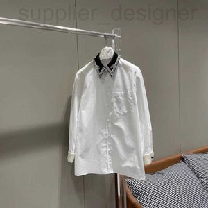 Women's Blouses & Shirts designer Nanyou Zhi24 Early Spring New White Polo Neck Shirt, Fashionable Loose Shirt Made of Western Silk, Pure Handmade Water Diamond AVAY