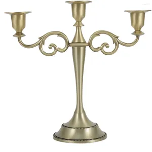 Candle Holders Metal Candlestick 3 Arms 10" Tall Holder Candelabra Stand For Home Restaurant Dining Table Decor Gold Bronze Color