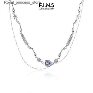 Anhänger Halsketten F. I.N.S Koreanische Mode S925 reines Silberblau Zirkon Halskette Doppelschichtes Clavik -Kette Luxus Hochzeitsfeier Exquisiter Schmuck Q240426