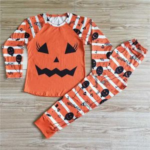 Roupas Defina a moda ocidental da moda ocidental feminino adulto Halloween abóbora listrada calça de manga longa Terno de boutique atacadeira RTS RTS Summer