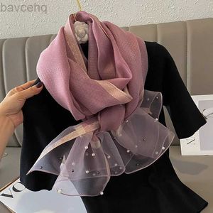 Şallar 2023 Lüks Marka Kadınlar Moda Eşarp Düz Katı İpek Keten Şalları Accanları Yaz Lady Bandanas Foulard Hijab D240426