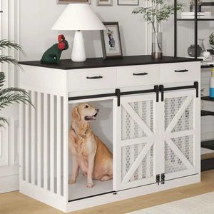 Cat Carriers Crates Houses 47 inch dog cage furniture 2-in-1 large dog cage with drawer storage double door heavy-duty indoor TV station 240426