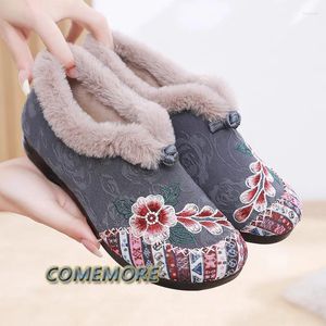 Casual Shoes Classic Winter Embroidered Warm Ethnic Style bekväma mjuka sulor Mödrar Bomull