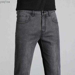 Men's Jeans 2024 Autumn New Mens Jeans Ultra thin Straight Business Casual Elastic Pants Fashion Black Gray Mens Jeans Brand ClothingL2404