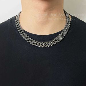 Strands ULJ Hip Hop Mens 14 Prong Cuban Chain Sparkling Ice Out 2 Rows Rhinestone Stall Miami Black Necklace Jewelry 240424