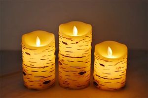 USB Rechargeable Birch Bark Flameless Led Candle lamp Pillar Paraffin Wax Flickering Led Candles light Remote Controlled w/Timer 240416