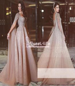 Major Beading Blush Pink Crystals 2019 A Line Prom Dresses Dubai Arabic Formal Custom Made With Wrap Vestidos de Fiesta Evening PA9567691